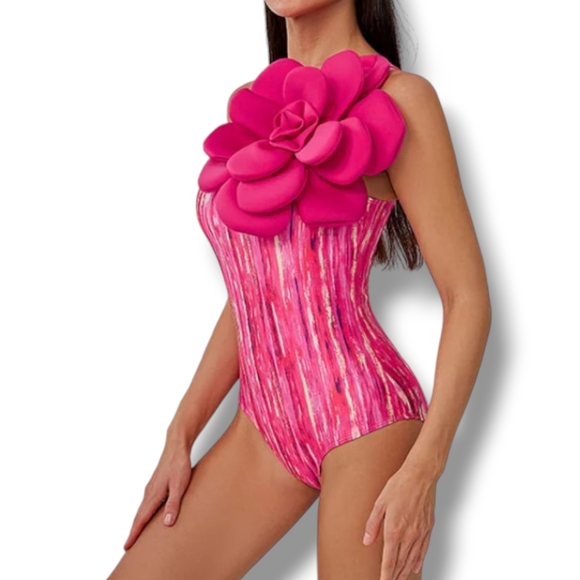 BRAND NEW 3D Flower Decor Single Strap One Piece Swimsuit, SIZE Medium - Picture 3 of 8